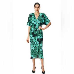 Eshakti Geometric Teal Wrap Dress